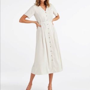 Vetta Button Up Midi Dress - Tan Stripe